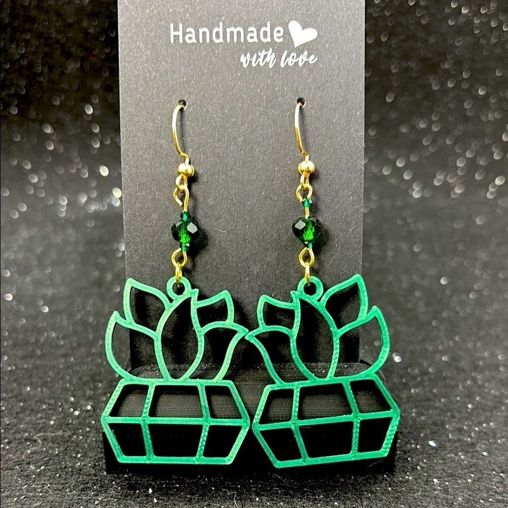 Handmade Green Succulent Earrings - Picture 1 of 6